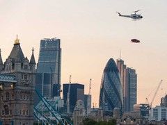 XE dangled under a Huey for promo tour of London