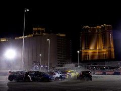 Rallycross action in the shadow of the Vegas strip