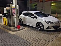 Lloyd with the Astra at a petrol station. Again